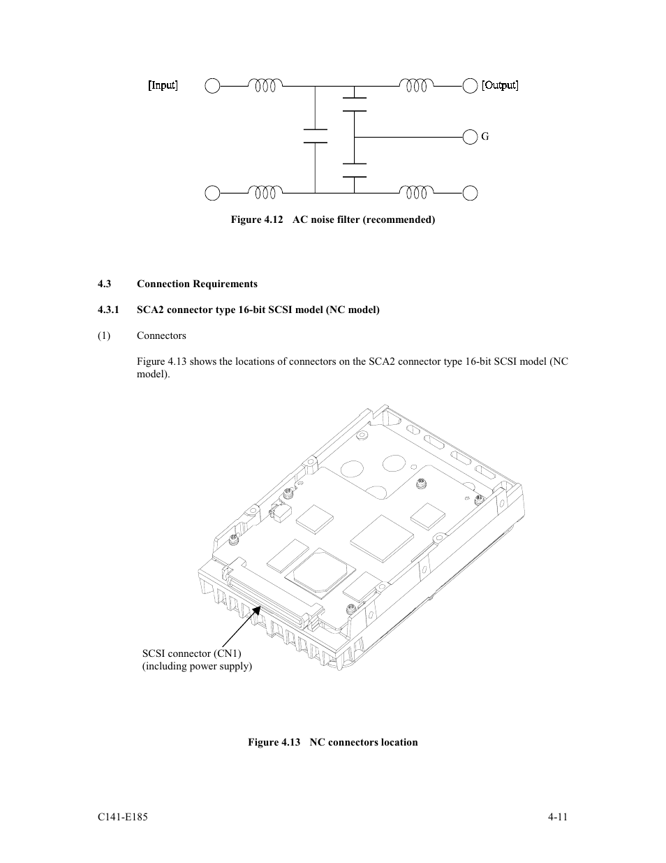 3 connection requirements, 1 sca2 connector type 16-bit scsi model (nc model) | FUJITSU C141-E185-01EN MAS3184NC/NP User Manual | Page 61 / 130