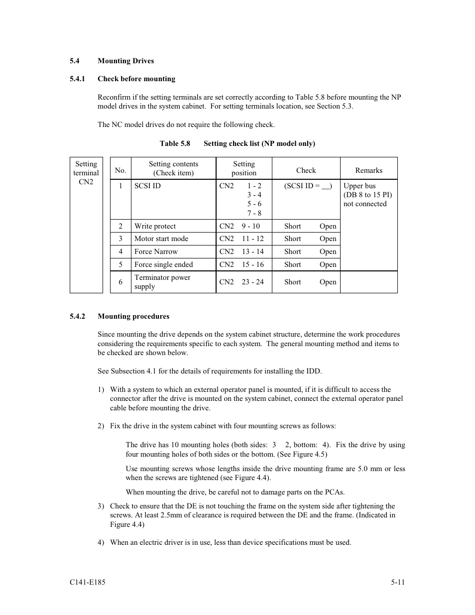 4 mounting drives, 1 check before mounting, 2 mounting procedures | FUJITSU C141-E185-01EN MAS3184NC/NP User Manual | Page 83 / 130