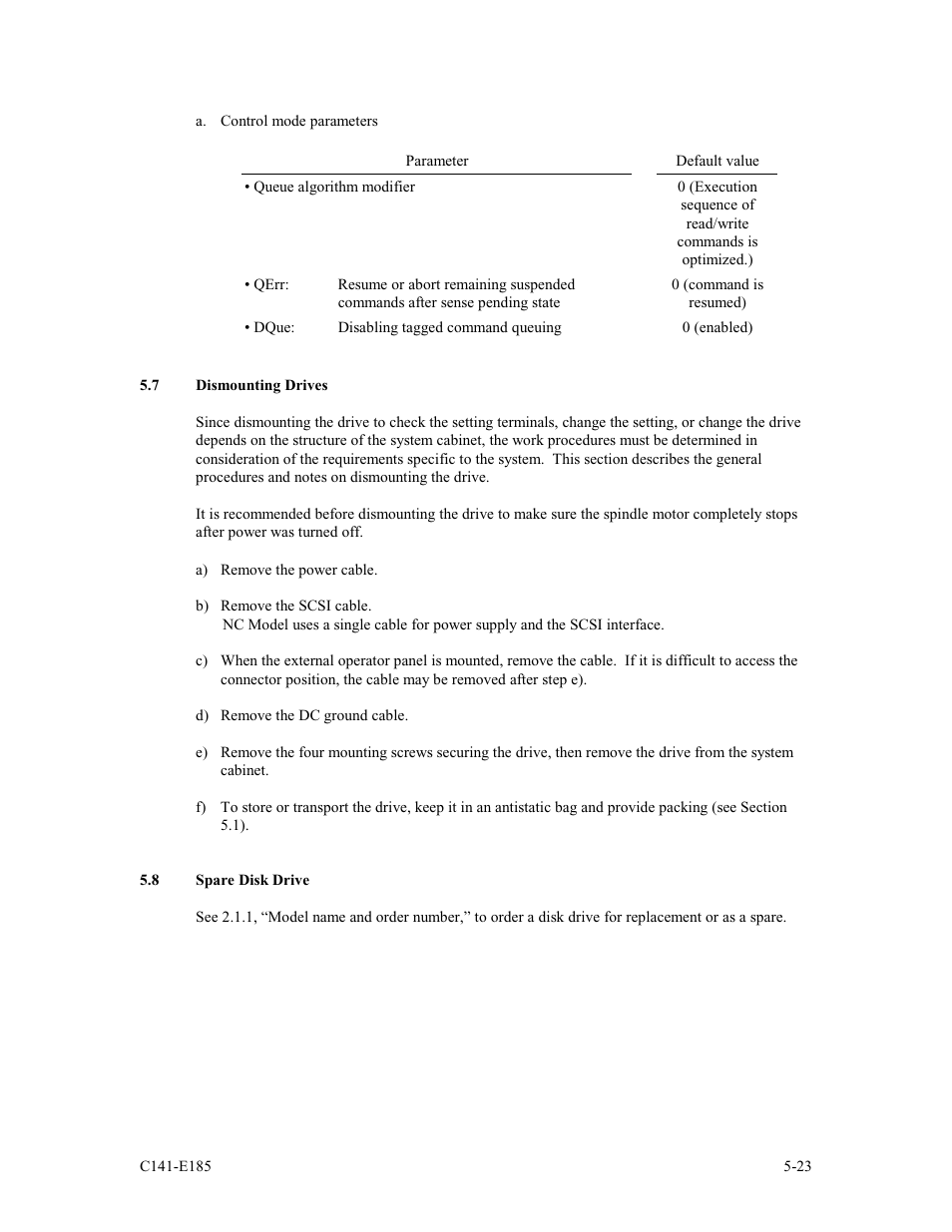 7 dismounting drives, 8 spare disk drive | FUJITSU C141-E185-01EN MAS3184NC/NP User Manual | Page 95 / 130