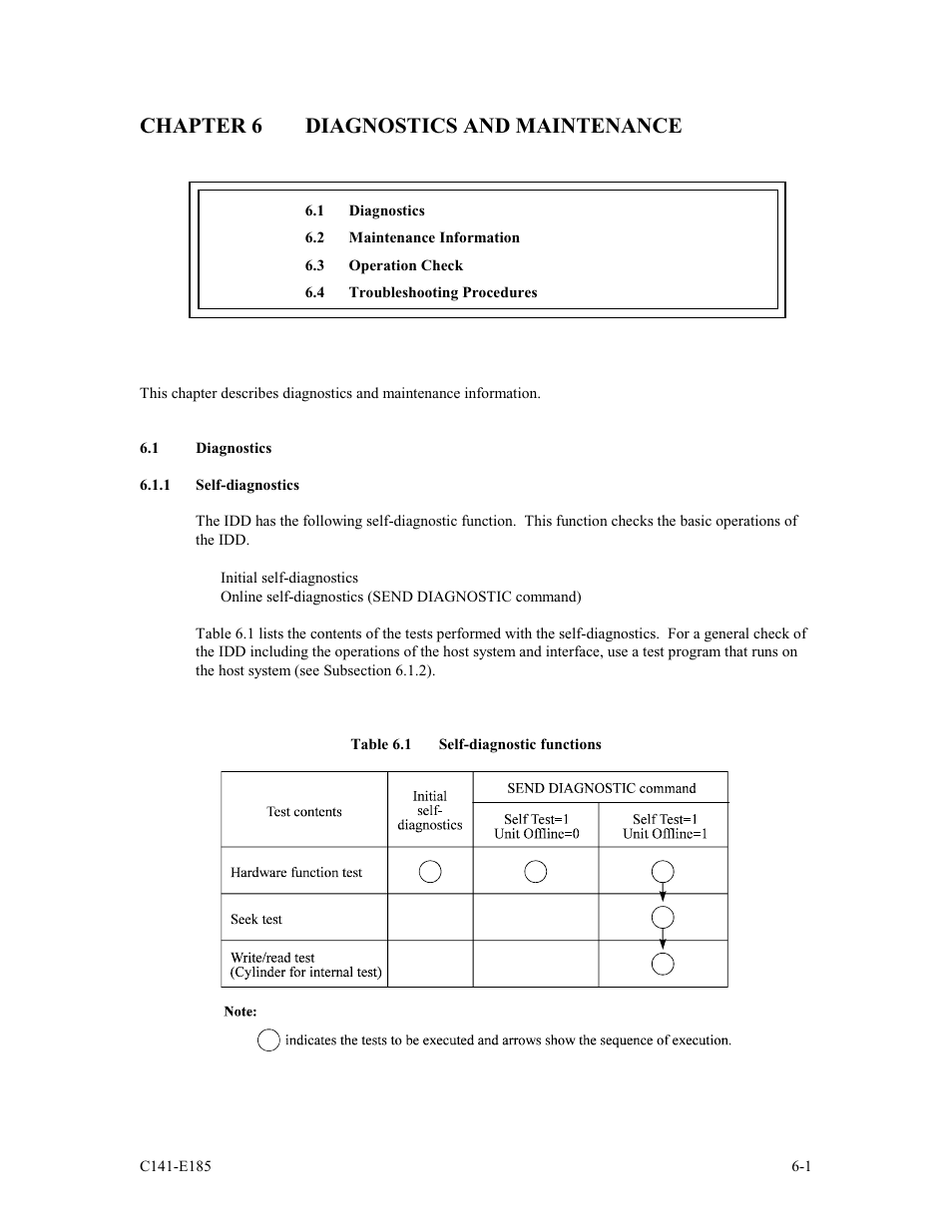 Chapter 6 diagnostics and mai ntenance, 1 diagnostics, 1 self-diagnostics | Chapter 6 diagnostics and maintenance | FUJITSU C141-E185-01EN MAS3184NC/NP User Manual | Page 97 / 130