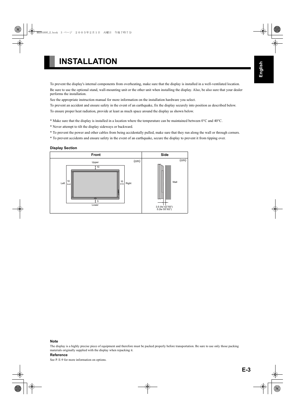Installation | FUJITSU plasmavision User Manual | Page 3 / 50