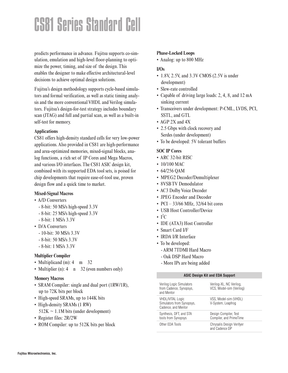 Cs81 series standard cell | FUJITSU CS81 User Manual | Page 2 / 4