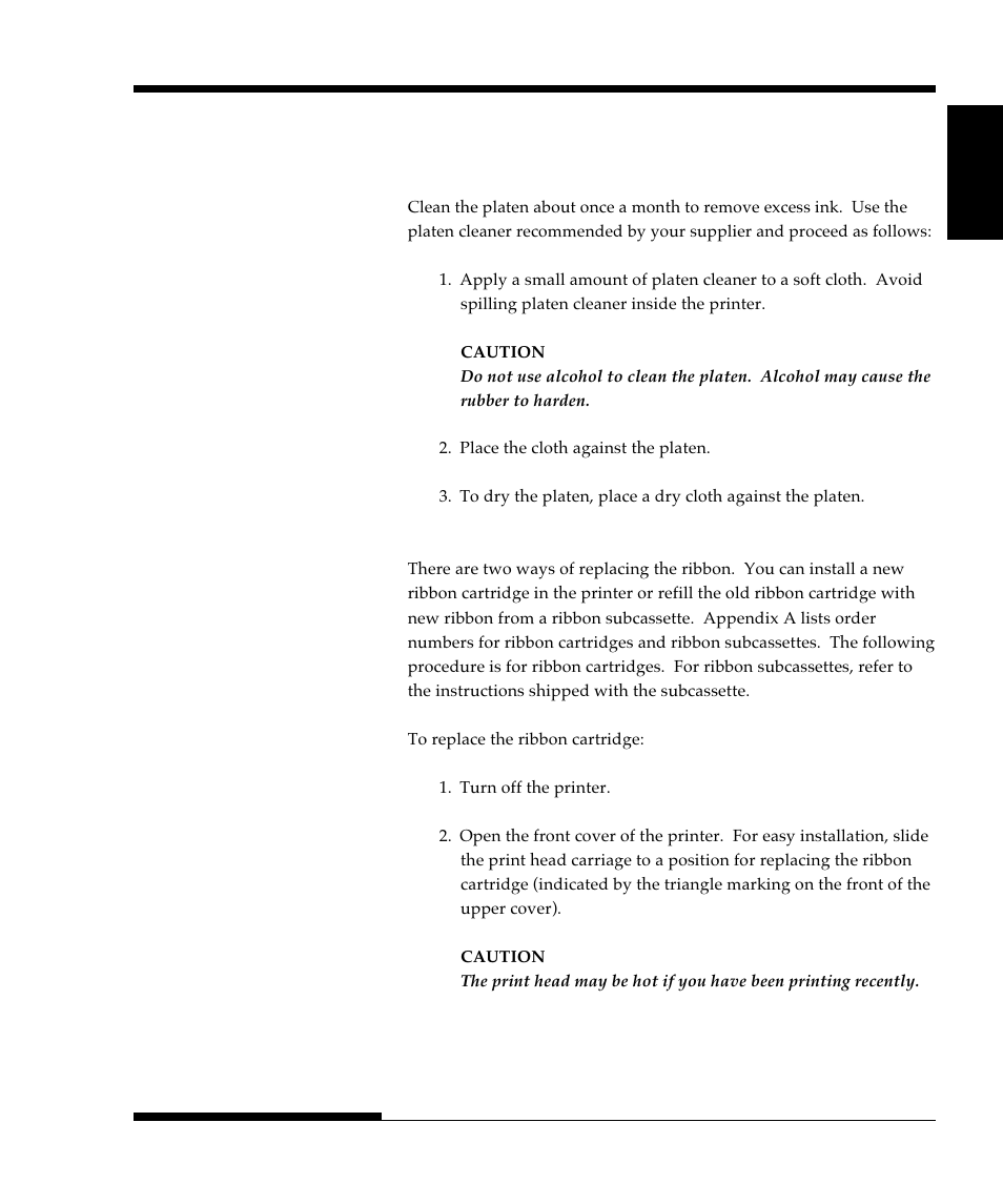 Cleaning the platen, Replacing the ribbon | FUJITSU DL9300 User Manual | Page 148 / 250