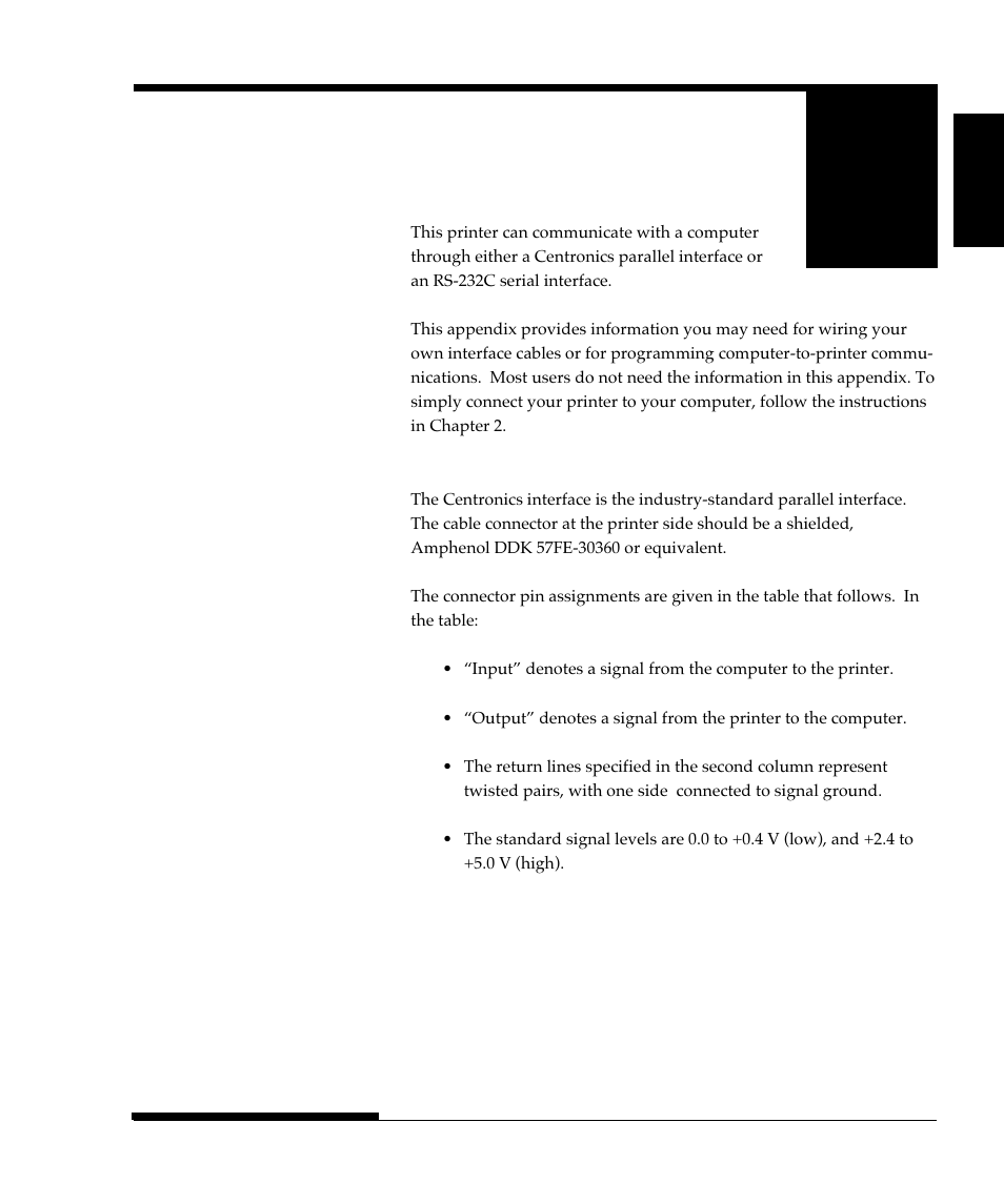 Appendix d interface information, Parallel interface | FUJITSU DL9300 User Manual | Page 204 / 250