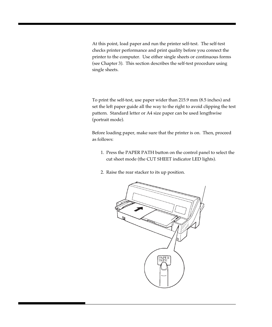 Testing the printer (offline), Loading paper for the self-test | FUJITSU DL9300 User Manual | Page 35 / 250