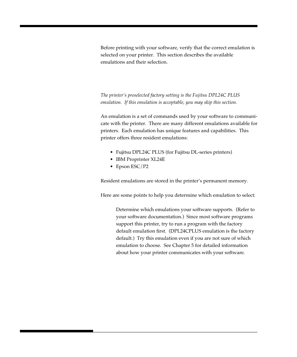 Selecting an emulation | FUJITSU DL9300 User Manual | Page 47 / 250