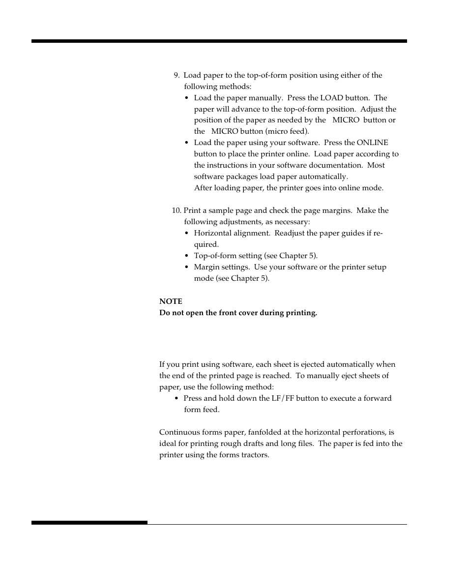Ejecting single sheets, Using continuous forms | FUJITSU DL9300 User Manual | Page 73 / 250