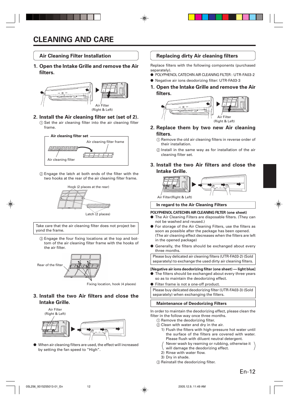 Cleaning and care, En-12 | FUJITSU AOU18RL User Manual | Page 15 / 19
