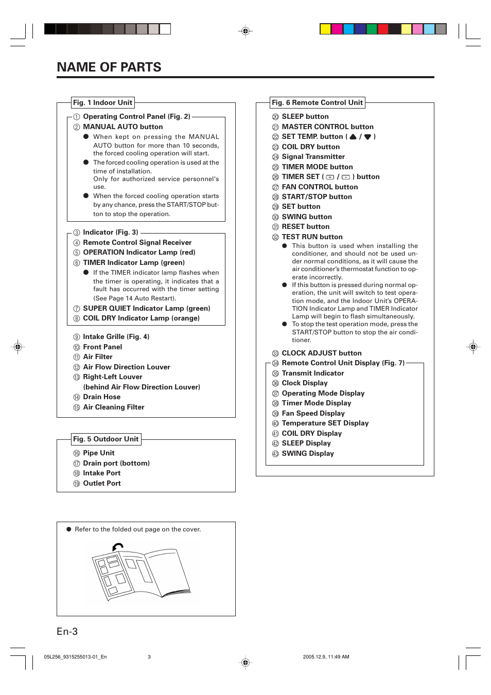 Name of parts, En-3 | FUJITSU AOU18RL User Manual | Page 6 / 19