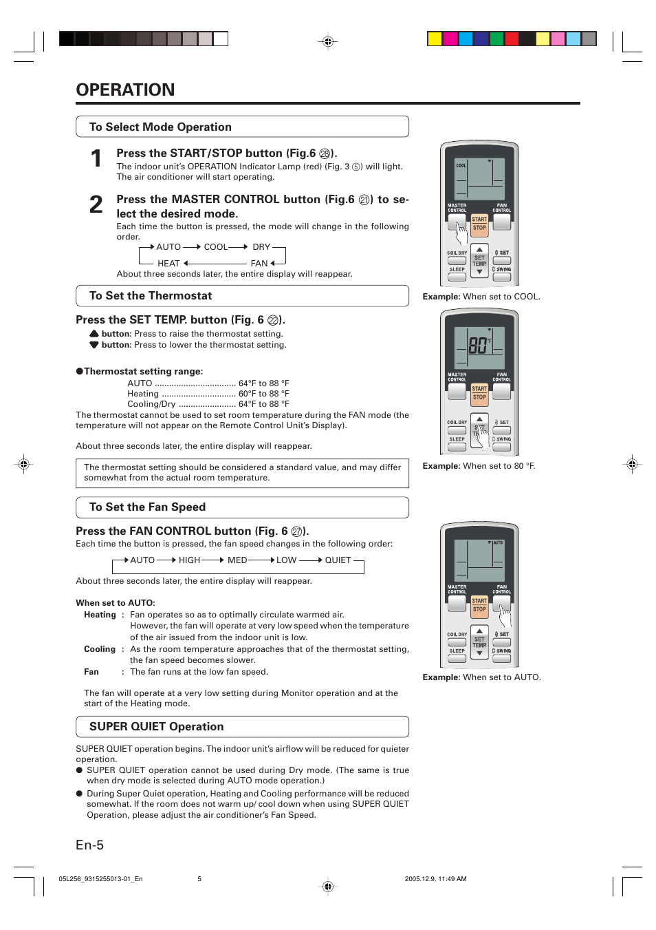 Operation, En-5 | FUJITSU AOU18RL User Manual | Page 8 / 19