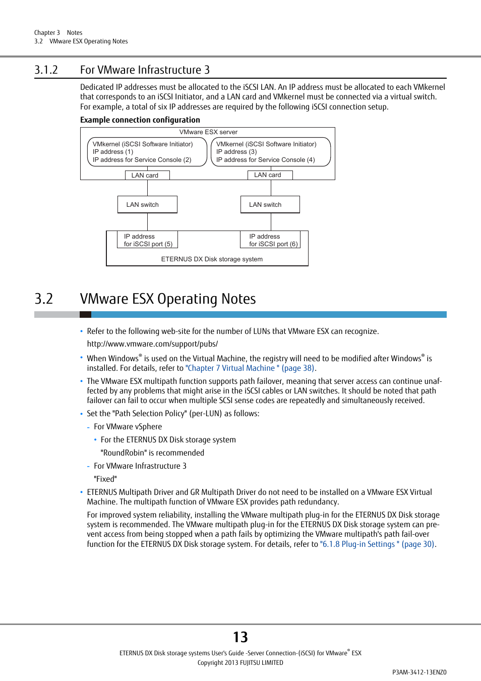 2 for vmware infrastructure 3, 2 vmware esx operating notes | FUJITSU Eturneus Disk Storage System (ISCSI) for VMware ESX User Manual | Page 13 / 42