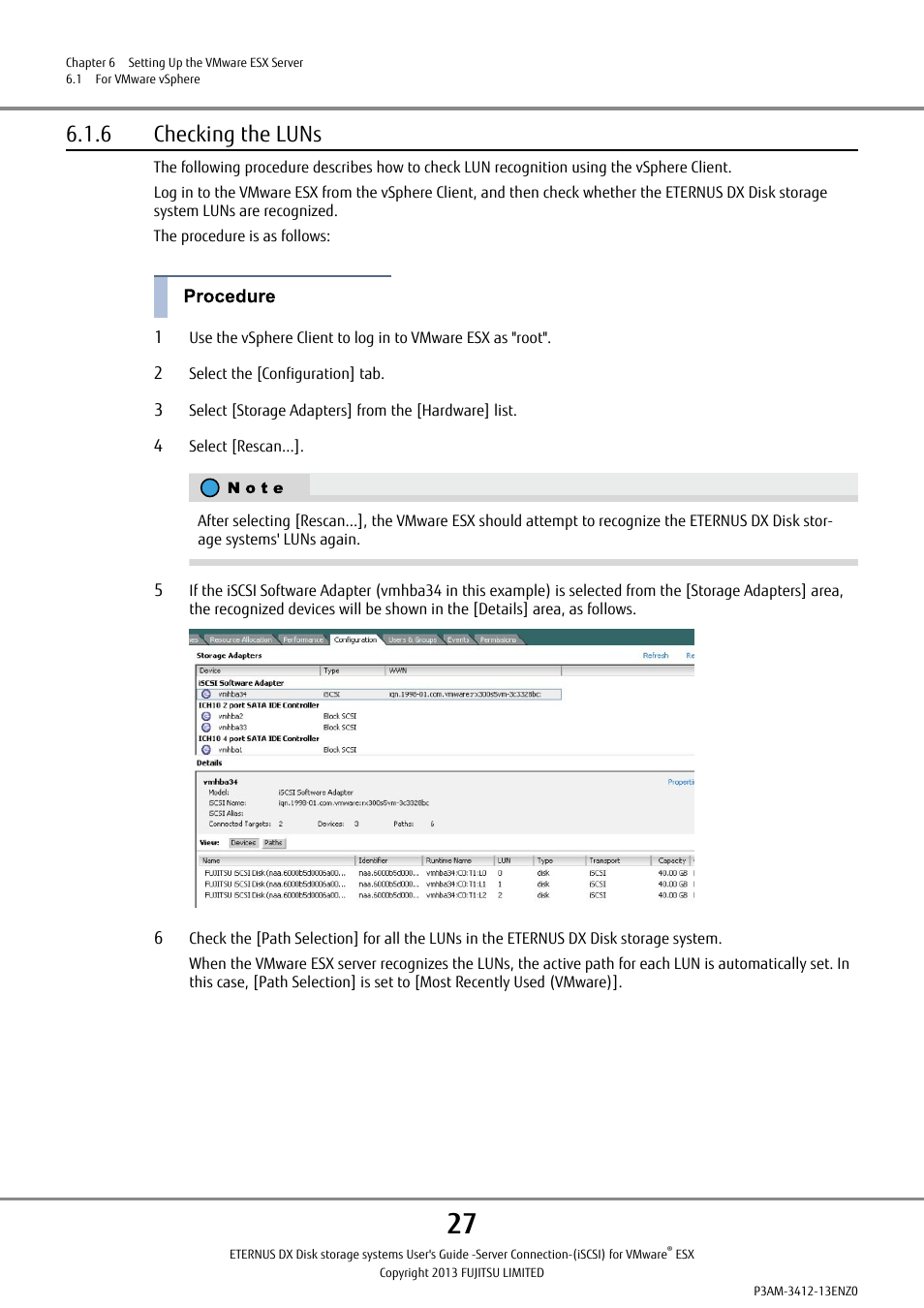 6 checking the luns | FUJITSU Eturneus Disk Storage System (ISCSI) for VMware ESX User Manual | Page 27 / 42