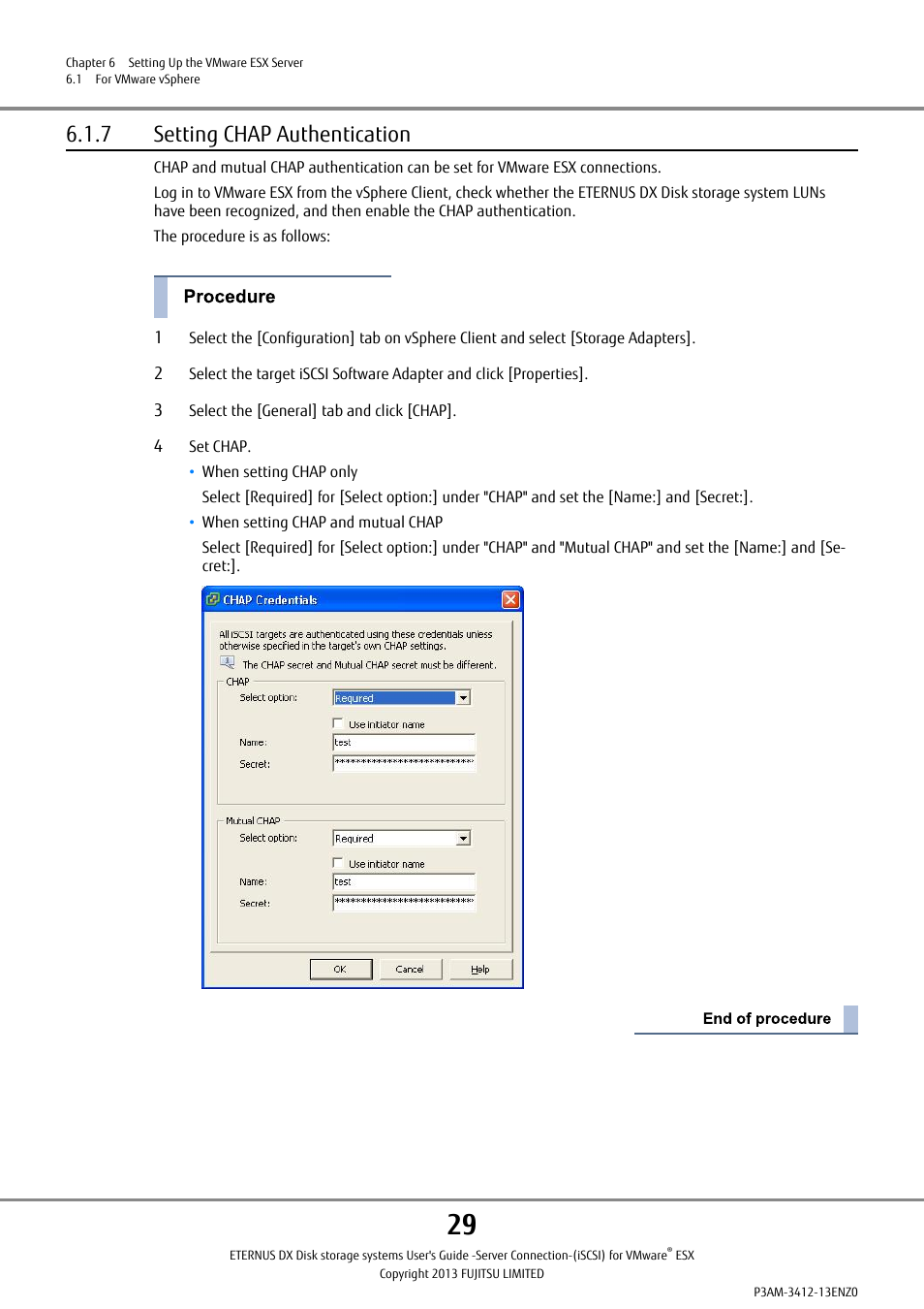 7 setting chap authentication | FUJITSU Eturneus Disk Storage System (ISCSI) for VMware ESX User Manual | Page 29 / 42