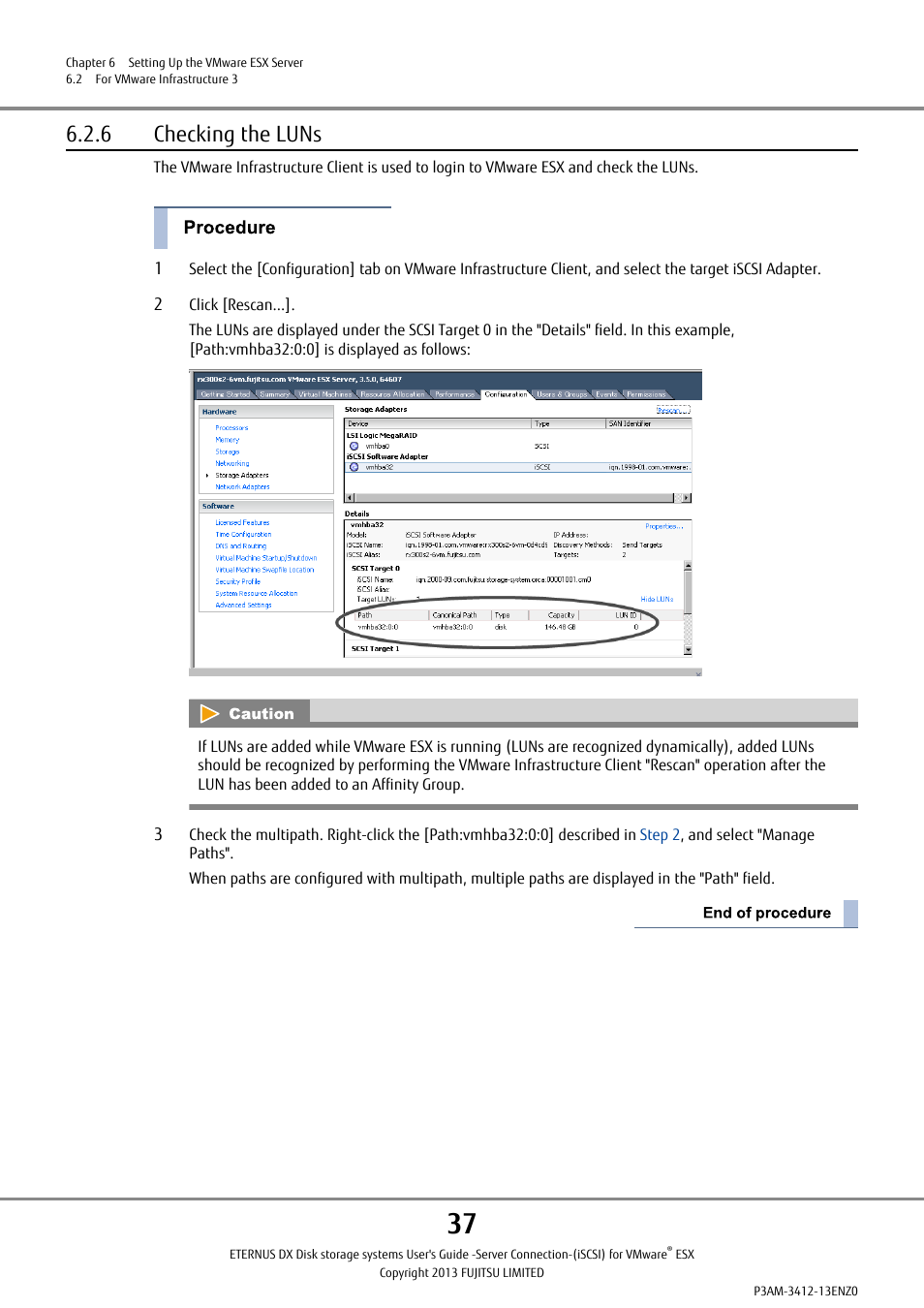 6 checking the luns | FUJITSU Eturneus Disk Storage System (ISCSI) for VMware ESX User Manual | Page 37 / 42