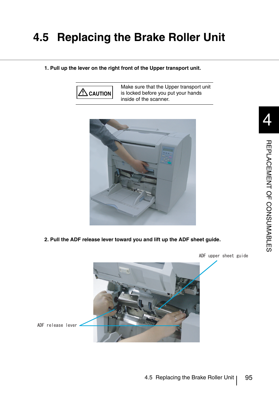 5 replacing the brake roller unit, Replacing the brake roller unit | FUJITSU IMAGE SCANNER FI-486PRRE User Manual | Page 118 / 286