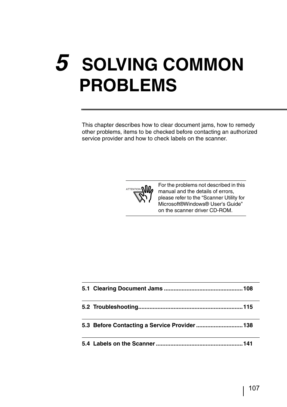 5 solving common problems, Solving common problems | FUJITSU IMAGE SCANNER FI-486PRRE User Manual | Page 130 / 286
