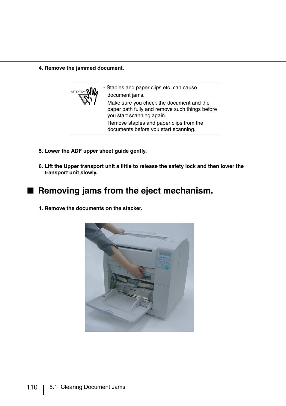 Removing jams from the eject mechanism | FUJITSU IMAGE SCANNER FI-486PRRE User Manual | Page 133 / 286