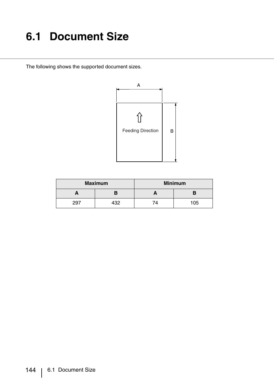 1 document size, Document size | FUJITSU IMAGE SCANNER FI-486PRRE User Manual | Page 167 / 286
