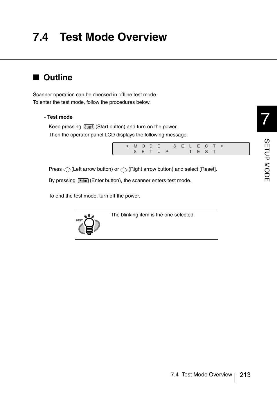 4 test mode overview, Test mode, Outline | Setup mode | FUJITSU IMAGE SCANNER FI-486PRRE User Manual | Page 236 / 286