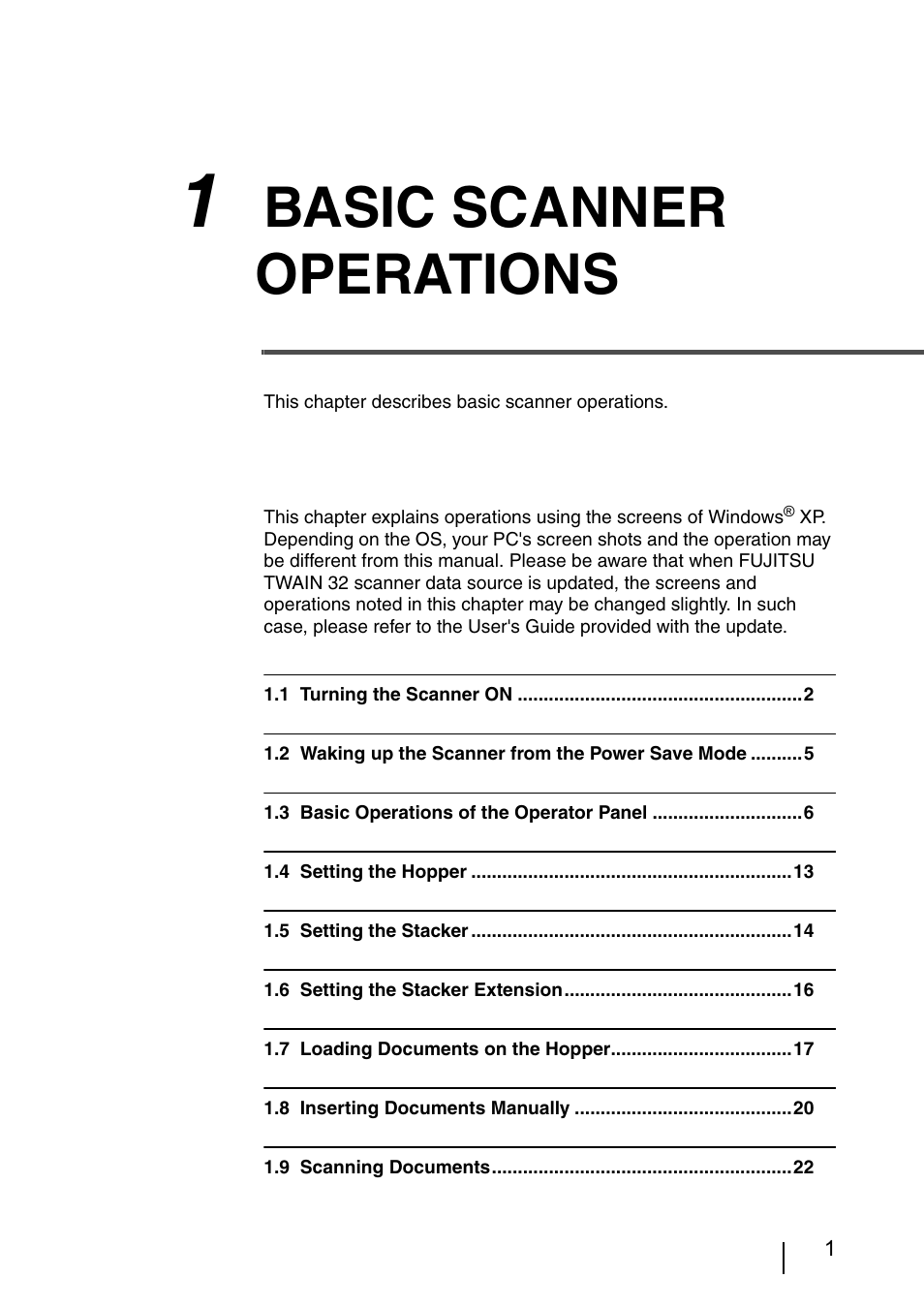 1 basic scanner operations, Basic scanner operations | FUJITSU IMAGE SCANNER FI-486PRRE User Manual | Page 24 / 286