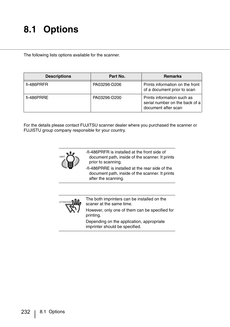 1 options, Options | FUJITSU IMAGE SCANNER FI-486PRRE User Manual | Page 255 / 286