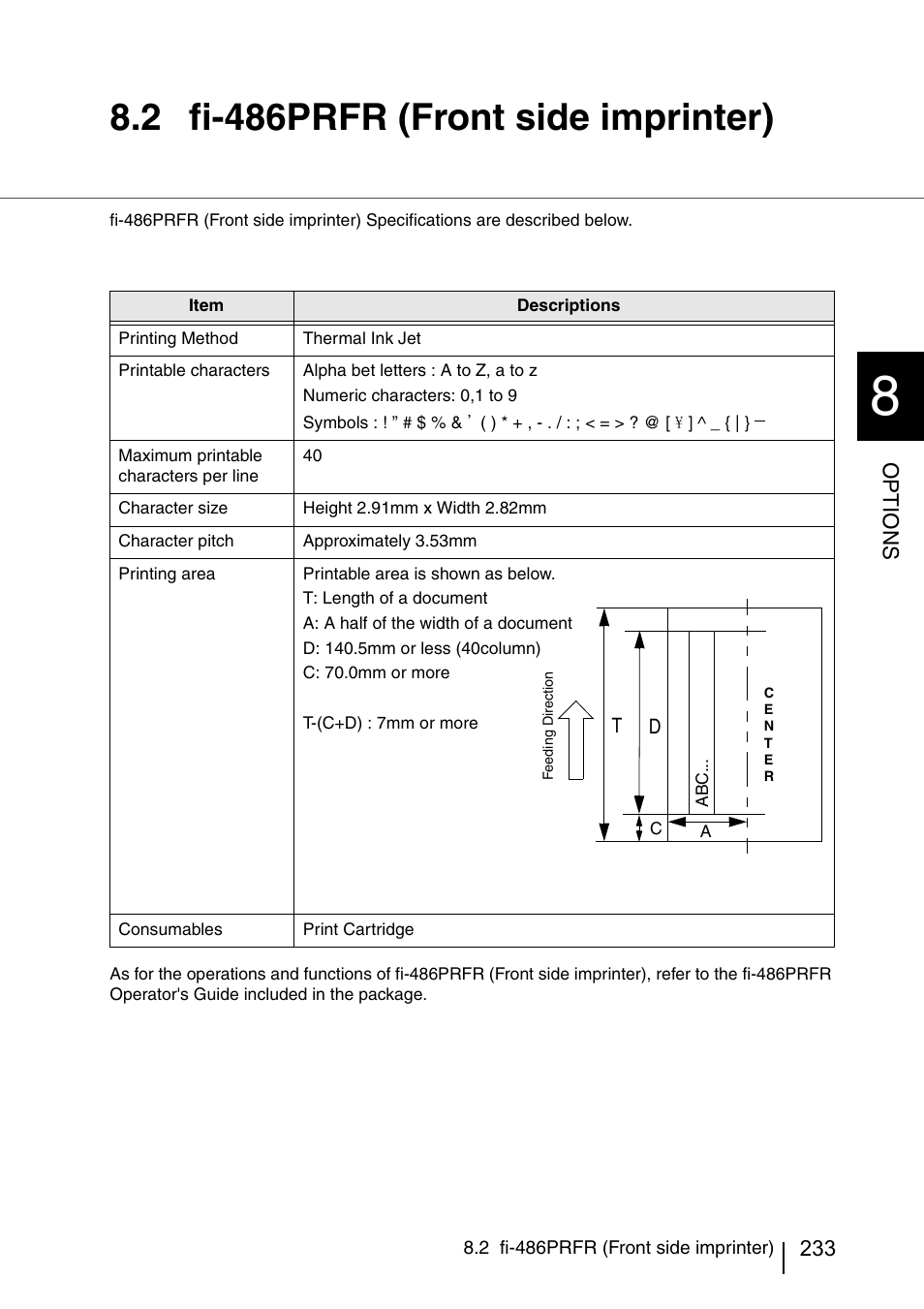 2 fi-486prfr (front side imprinter), Fi-486prfr (front side imprinter), Options | FUJITSU IMAGE SCANNER FI-486PRRE User Manual | Page 256 / 286