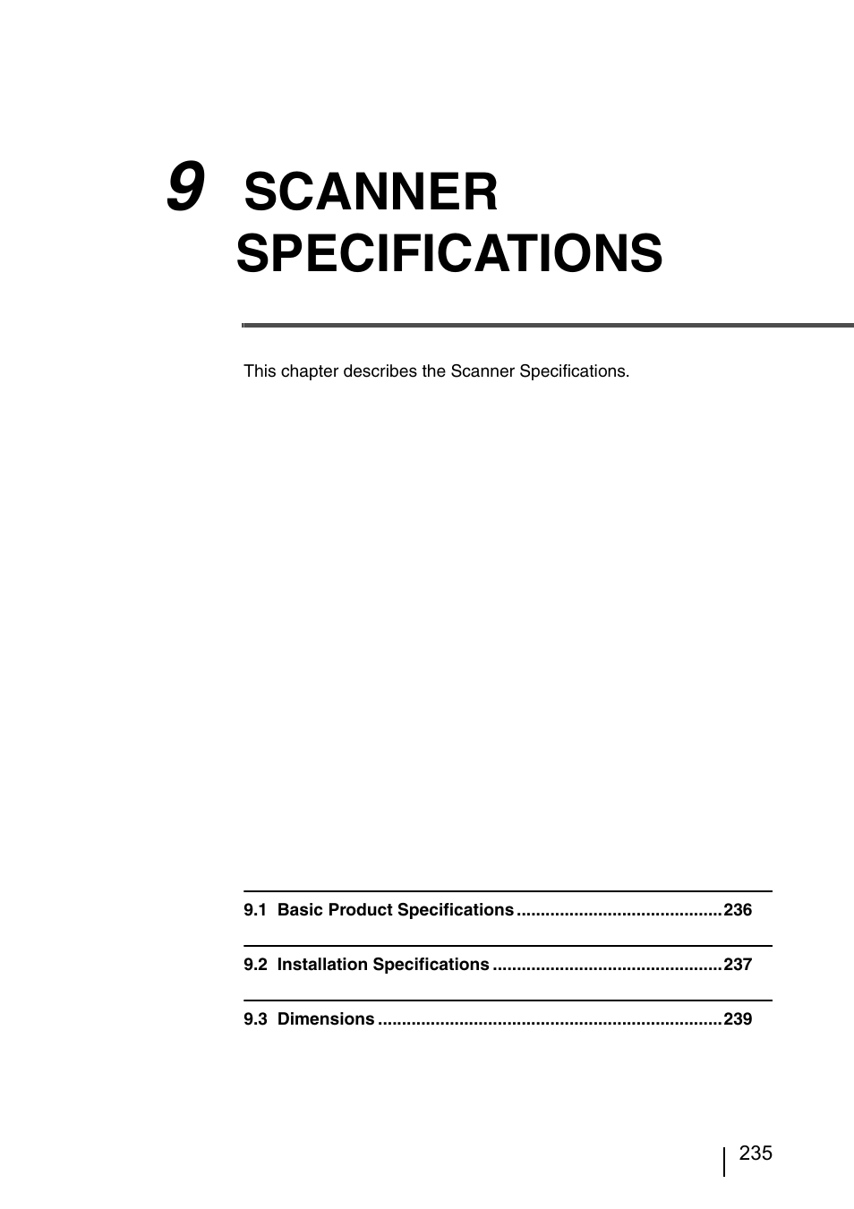 9 scanner specifications, Scanner specifications | FUJITSU IMAGE SCANNER FI-486PRRE User Manual | Page 258 / 286