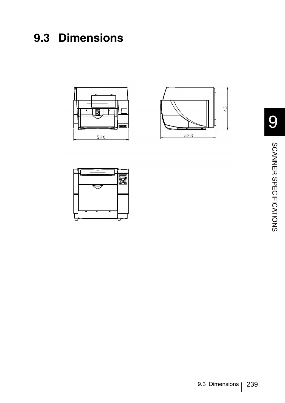 3 dimensions, Dimensions | FUJITSU IMAGE SCANNER FI-486PRRE User Manual | Page 262 / 286