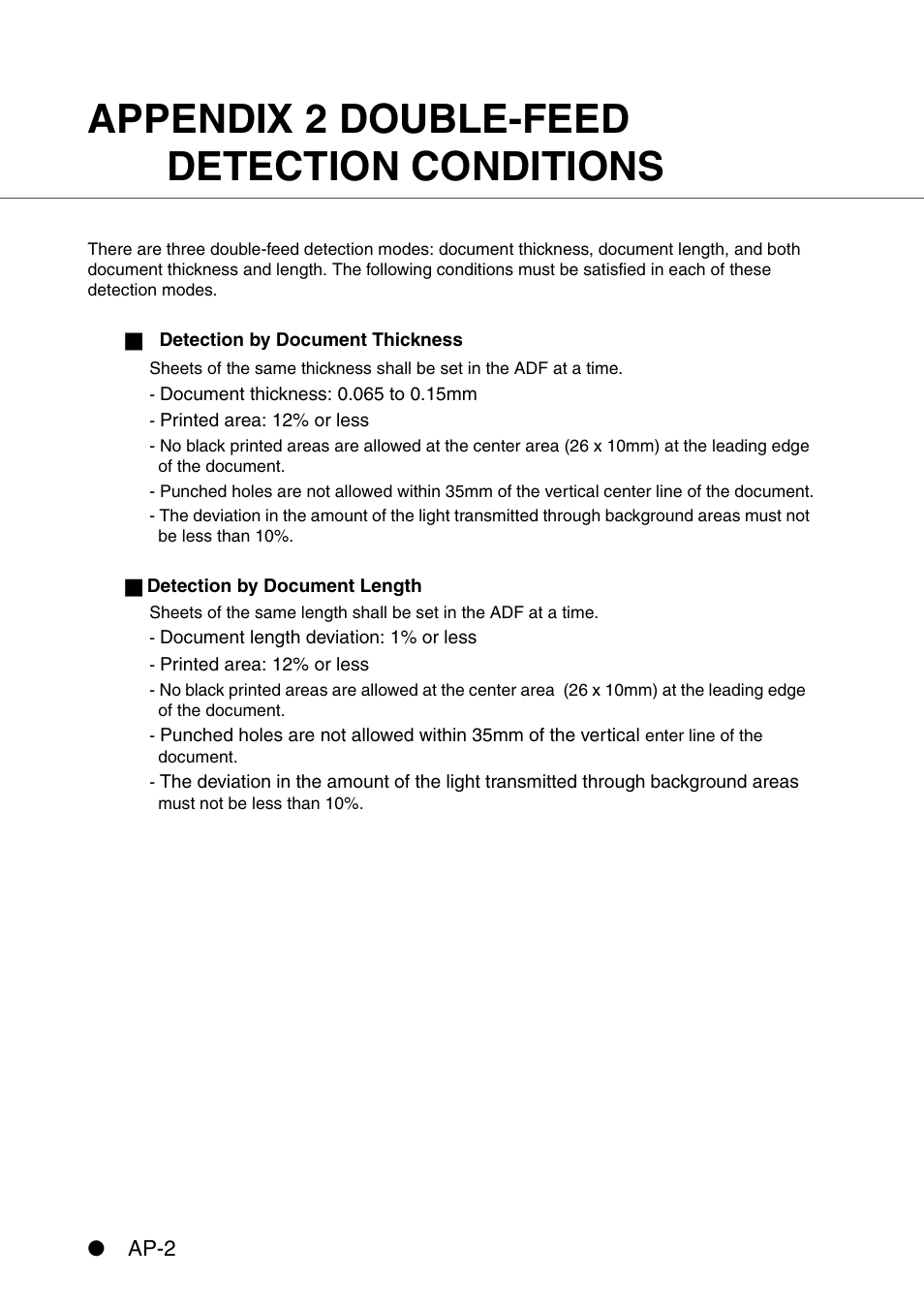 Appendix 2 double-feed detection conditions, Appendix 2 double-feed dete | FUJITSU IMAGE SCANNER FI-486PRRE User Manual | Page 265 / 286