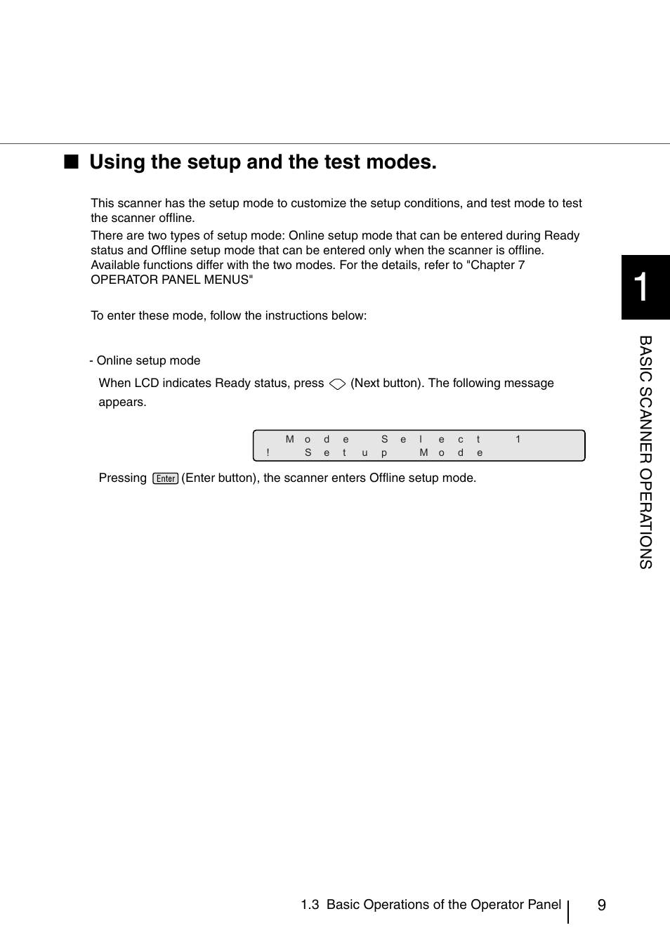 Using the setup and the test modes, Basic scanner opera t ions | FUJITSU IMAGE SCANNER FI-486PRRE User Manual | Page 32 / 286