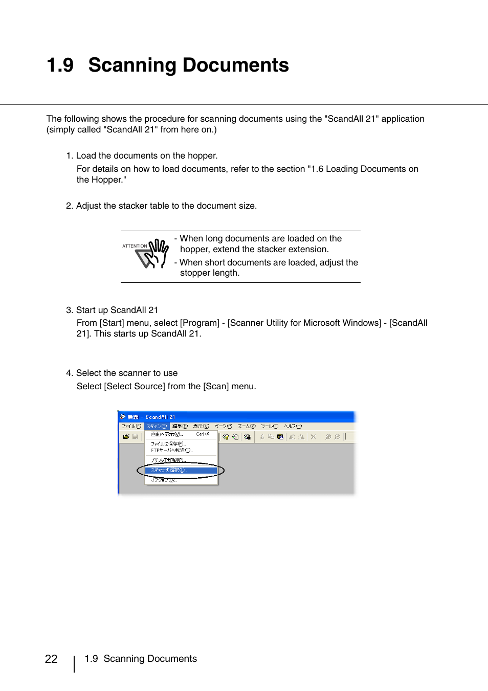 9 scanning documents, Scanning documents | FUJITSU IMAGE SCANNER FI-486PRRE User Manual | Page 45 / 286