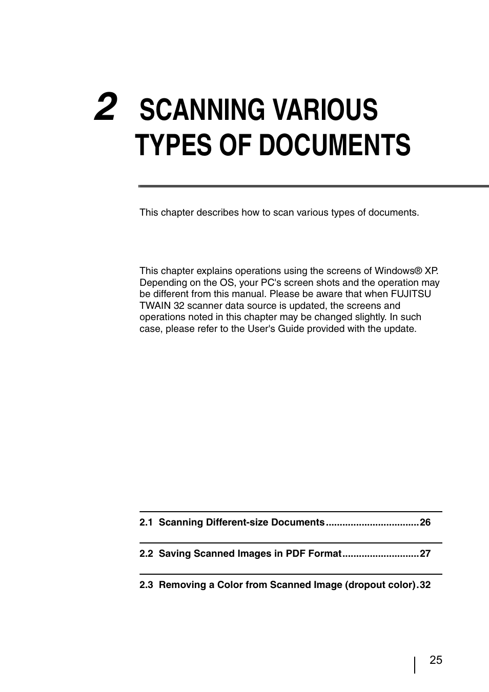 2 scanning various types of documents, Scanning various types of documents | FUJITSU IMAGE SCANNER FI-486PRRE User Manual | Page 50 / 286