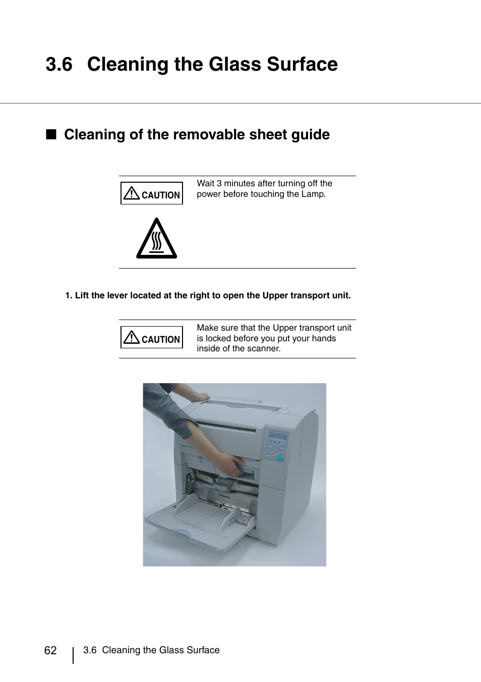 6 cleaning the glass surface, Cleaning the glass surface, Cleaning of the removable sheet guide | FUJITSU IMAGE SCANNER FI-486PRRE User Manual | Page 87 / 286