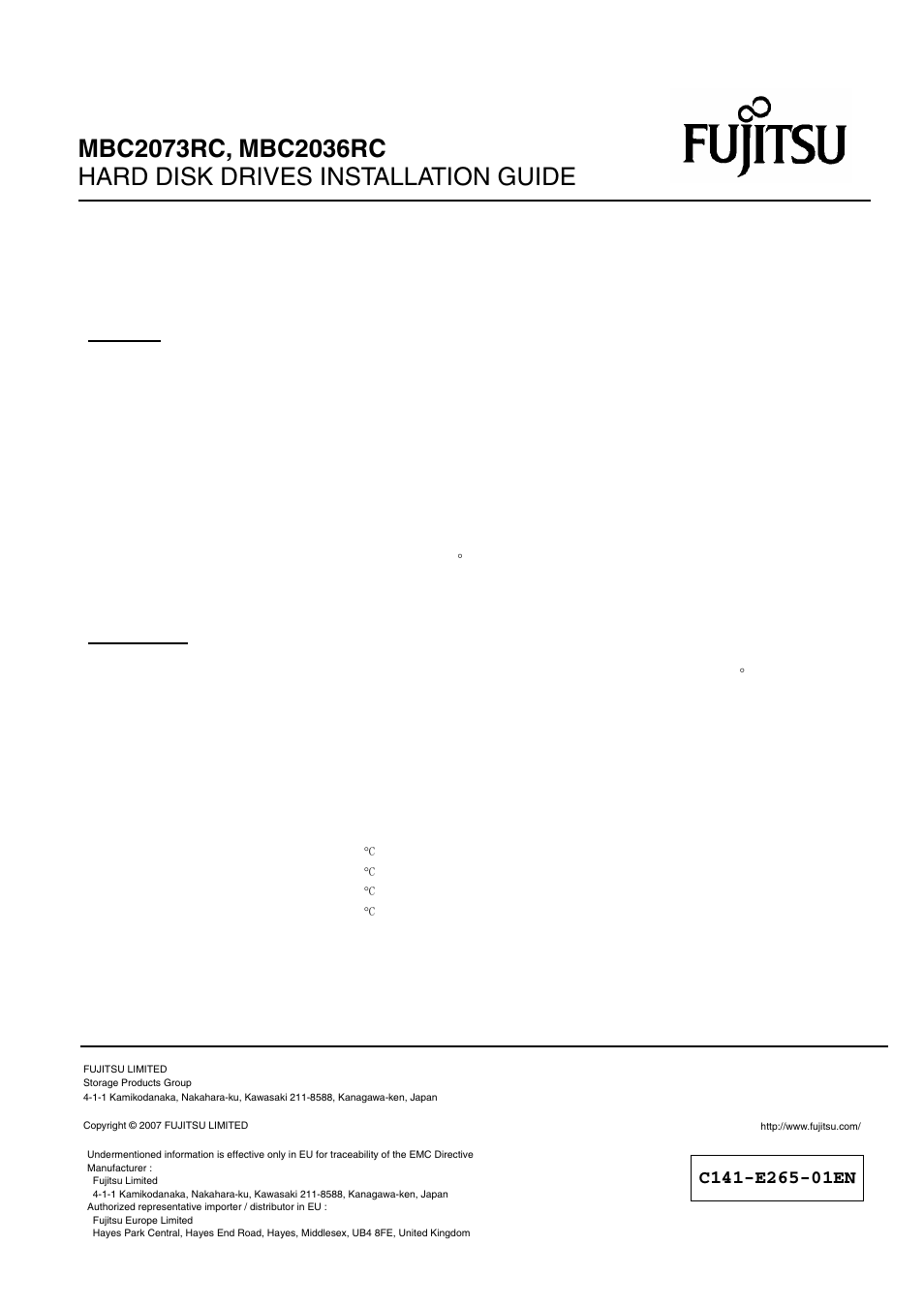 FUJITSU MBC2036RC User Manual | 1 page