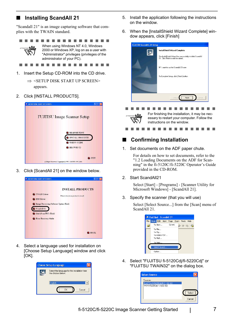 7■ installing scandall 21, Confirming installation | FUJITSU fi-5220C User Manual | Page 15 / 28