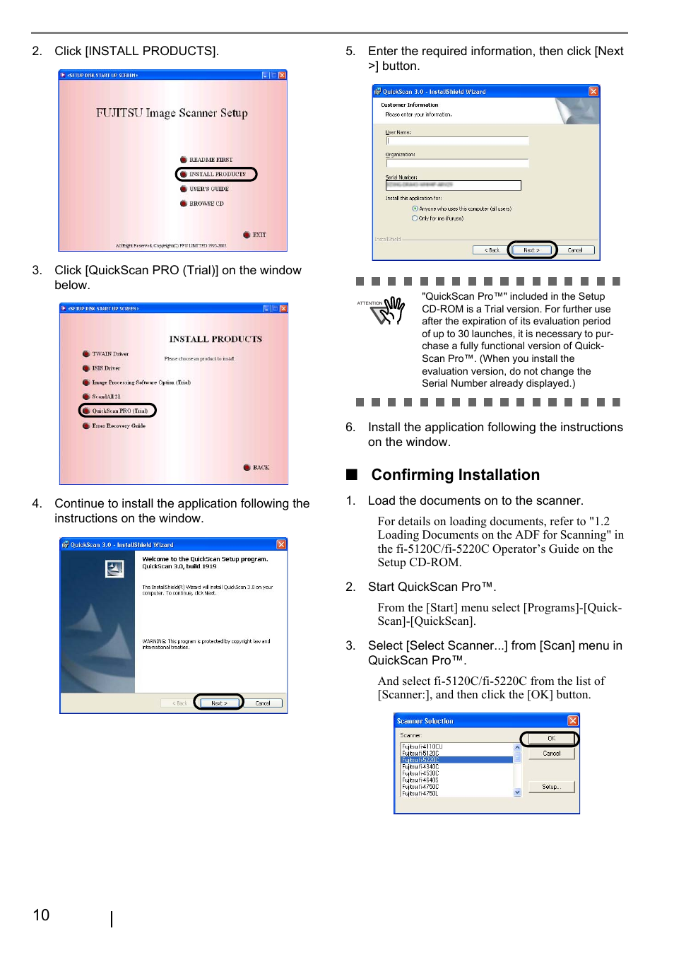 Confirming installation | FUJITSU fi-5220C User Manual | Page 18 / 28