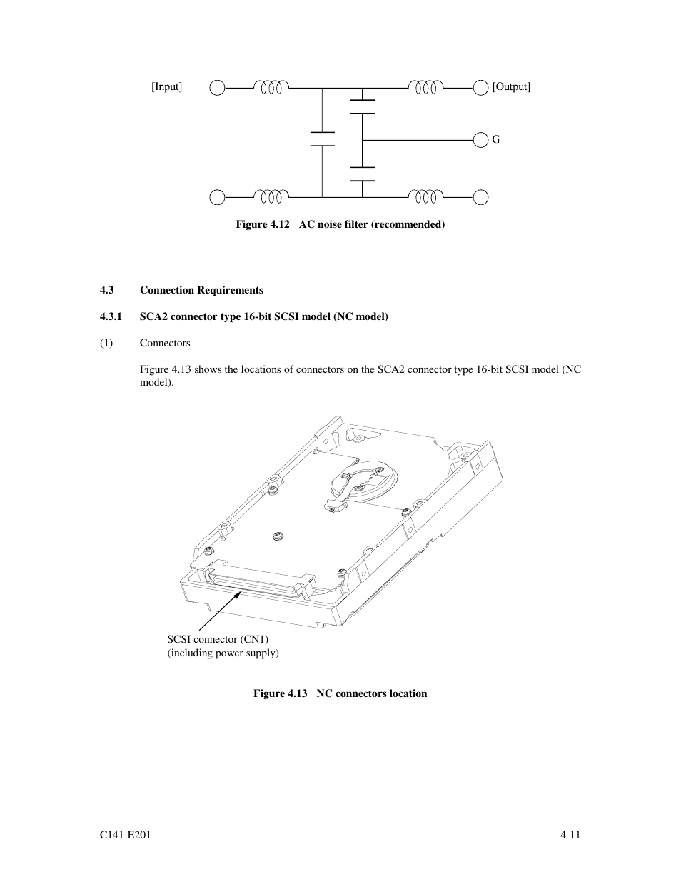 3 connection requirements, 1 sca2 connector type 16-bit scsi model (nc model) | FUJITSU MAT3147NC/NP User Manual | Page 61 / 130