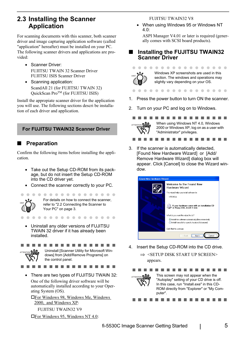 3 installing the scanner application, Preparation, Installing the fujitsu twain32 scanner driver | FUJITSU fi-5530C User Manual | Page 13 / 28