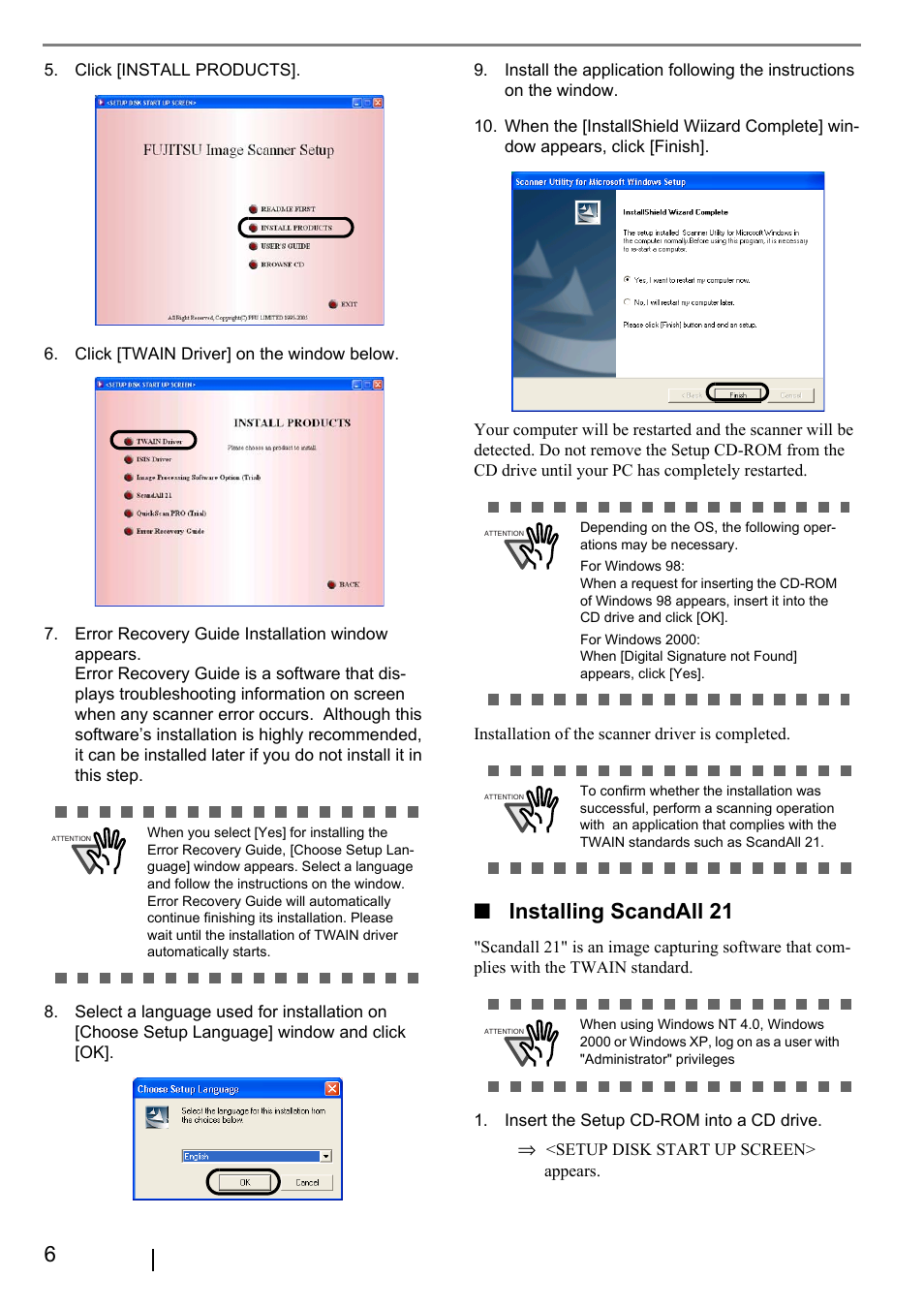 Installing scandall 21 | FUJITSU fi-5530C User Manual | Page 14 / 28