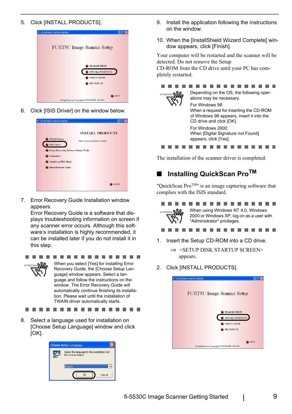 Installing quickscan pro | FUJITSU fi-5530C User Manual | Page 17 / 28