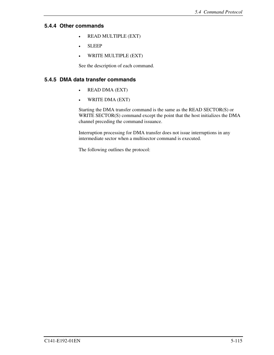 4 other commands, 5 dma data transfer commands | FUJITSU MHT2060AT User Manual | Page 189 / 256