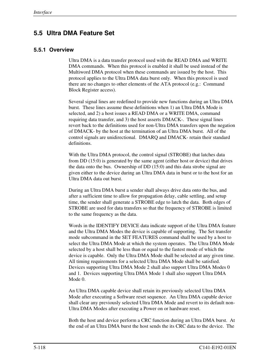 5 ultra dma feature set, 1 overview | FUJITSU MHT2060AT User Manual | Page 192 / 256