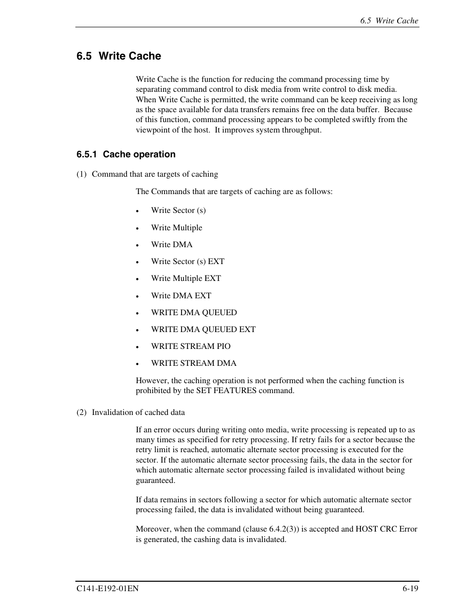 5 write cache, 1 cache operation | FUJITSU MHT2060AT User Manual | Page 239 / 256