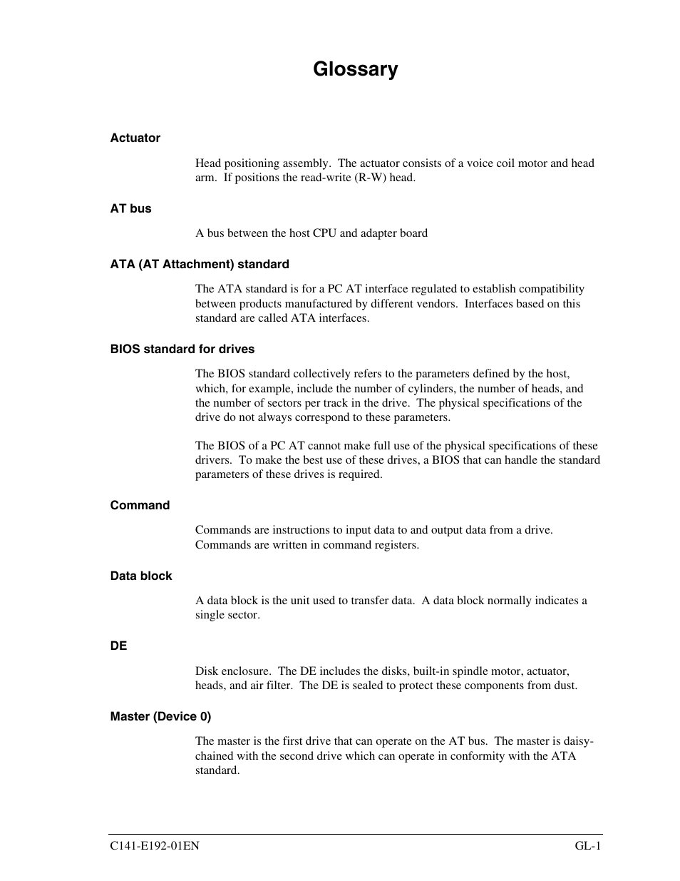 Glossary | FUJITSU MHT2060AT User Manual | Page 243 / 256