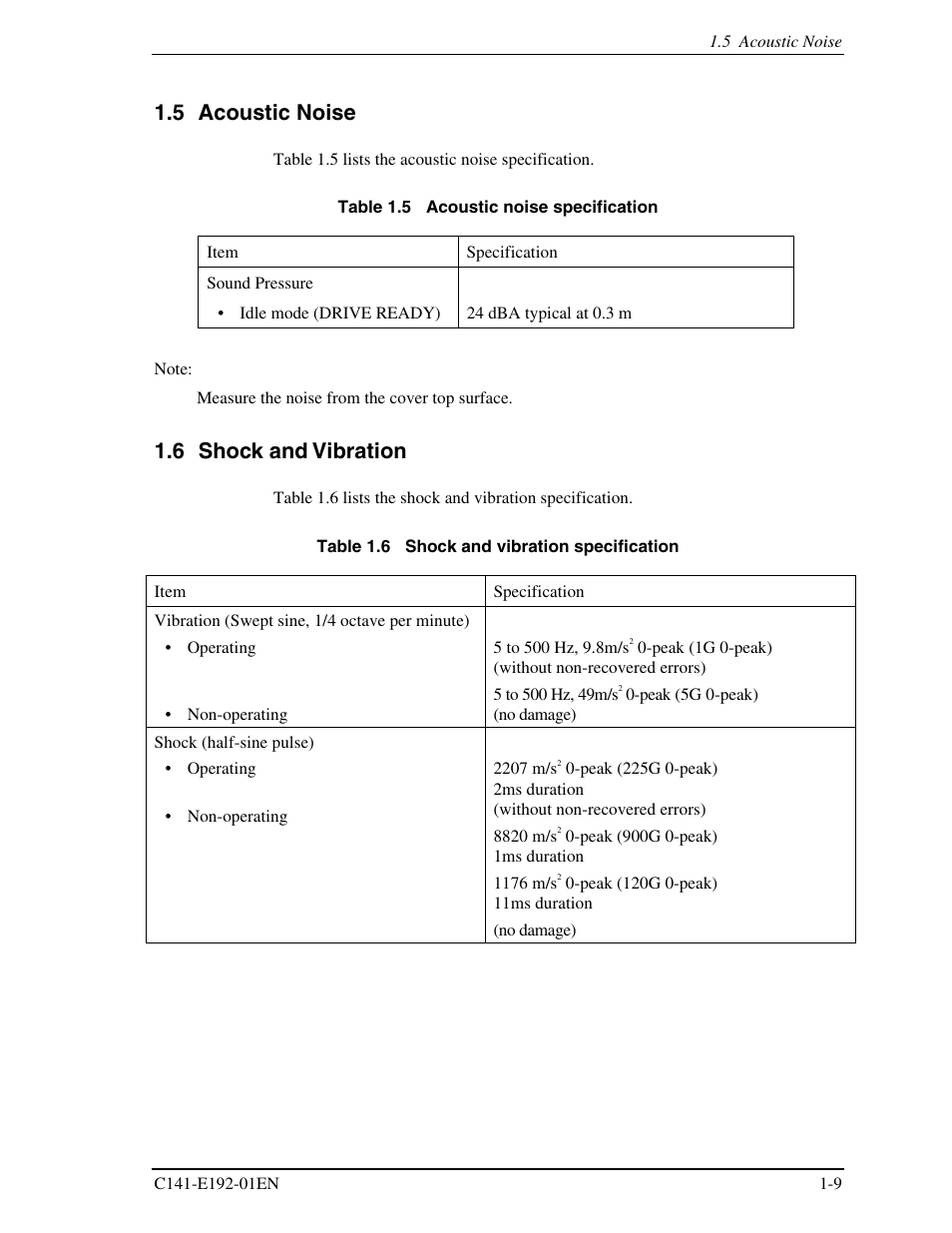 5 acoustic noise, 6 shock and vibration | FUJITSU MHT2060AT User Manual | Page 29 / 256