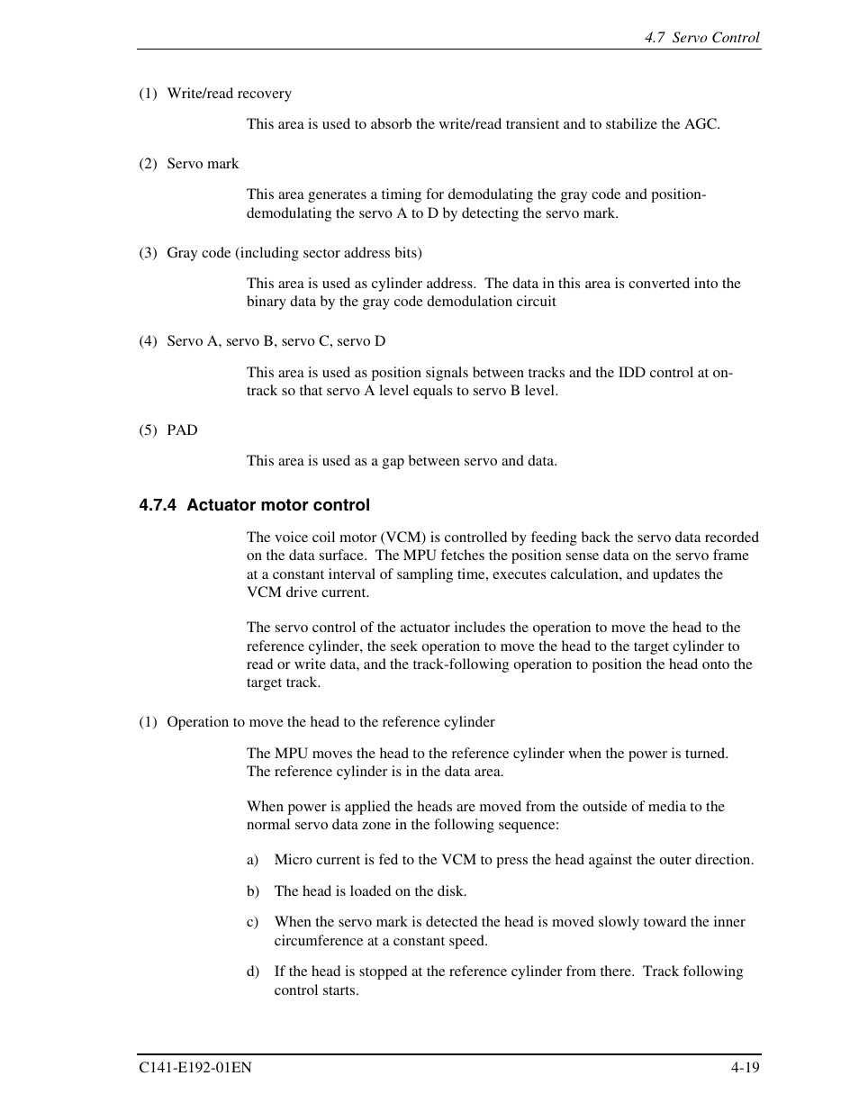 4 actuator motor control | FUJITSU MHT2060AT User Manual | Page 71 / 256