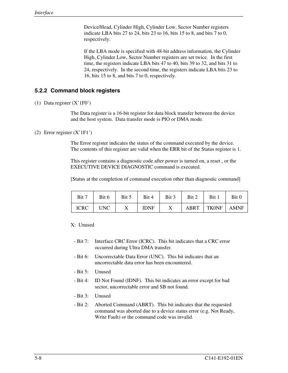 2 command block registers | FUJITSU MHT2060AT User Manual | Page 82 / 256