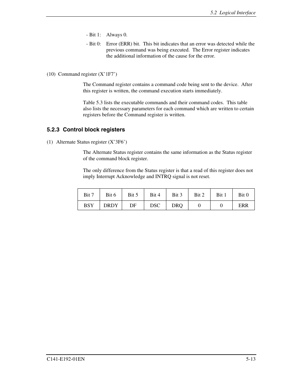 3 control block registers | FUJITSU MHT2060AT User Manual | Page 87 / 256