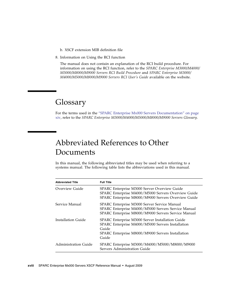 Glossary, Abbreviated references to other documents | FUJITSU M8000 User Manual | Page 20 / 518