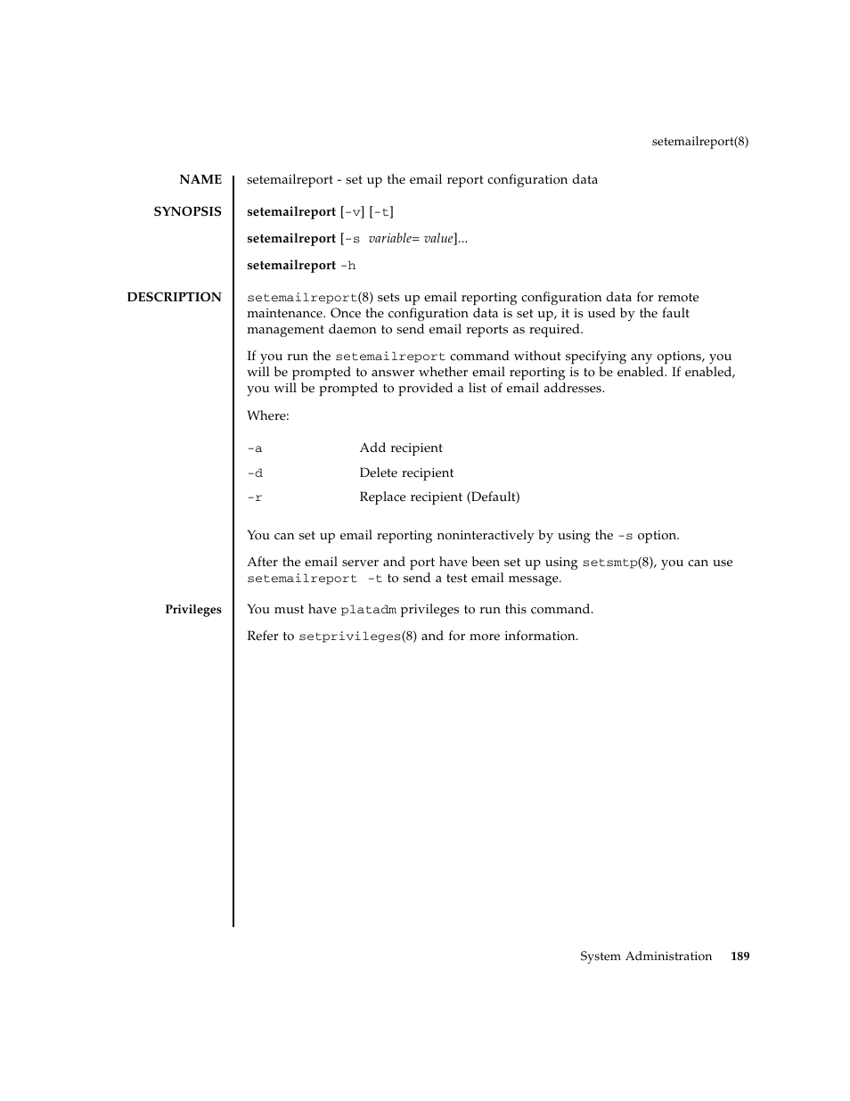 Setemailreport | FUJITSU M8000 User Manual | Page 211 / 518